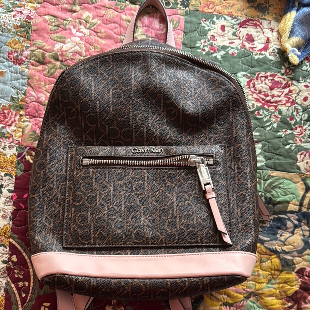 Calvin Klein Monogram Backpack with Pink Trim